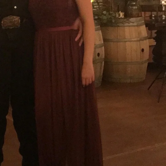 David's Bridal One-Shoulder Lace Dress in Burgundy - Picture 6 of 6